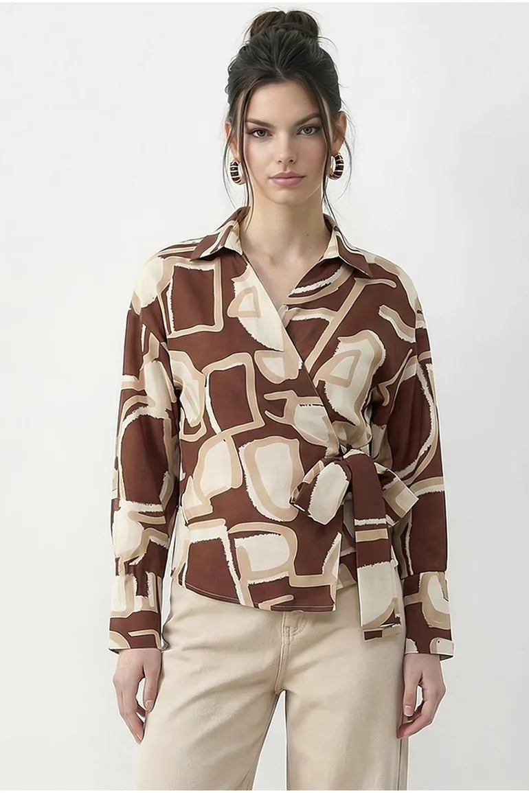 LUCCI Geometric Print Tie Detail Blouse