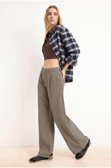 Stone Dumped Tencel Blended High Waist Wide Leg Jeans