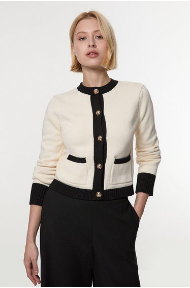 Cotton Cropped Knit Boxy Cardigan