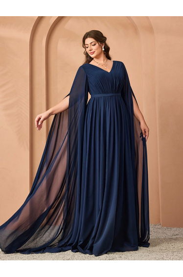 Leely Plus Women's Elegant V Neck Extra-Long Sleeve Party Dresses
