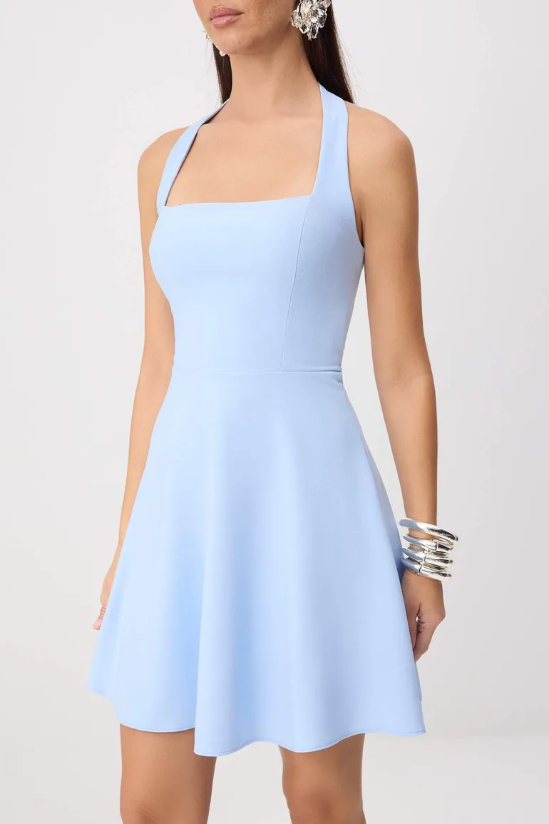 Light Blue Straight Skirt Flared from the Waist Woven Finike Short / Mini Unlined Stylish / Evening Dress - 2