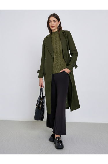 Olive Regular Fit Wool Like Belted Coat