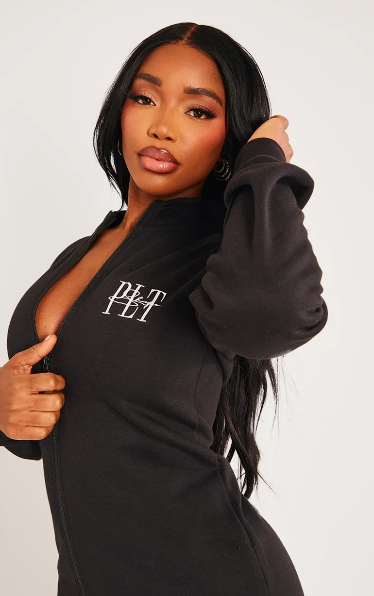 Shape Black Embroidered Zip Through Jumper Dress - 3