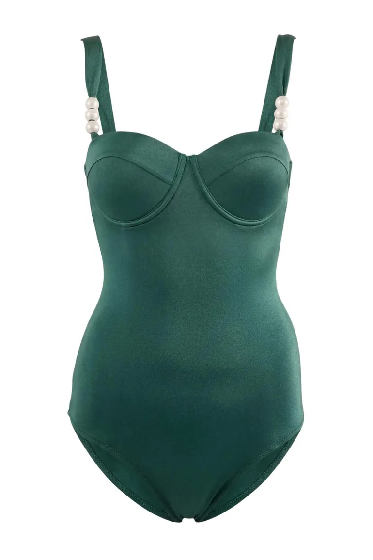 Emerald Green Balconette Covered Accessory Detail Regular Swimsuit - 1