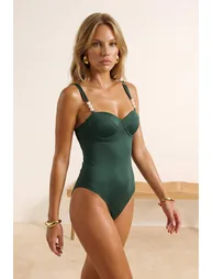 Emerald Green Balconette Covered Accessory Detail Regular Swimsuit - 3