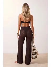 Brown Knitwear Long Regular Waist Beach Pants - 1