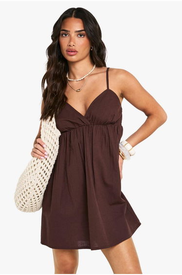 Petite Linen Look Cami Swing Mini Dress