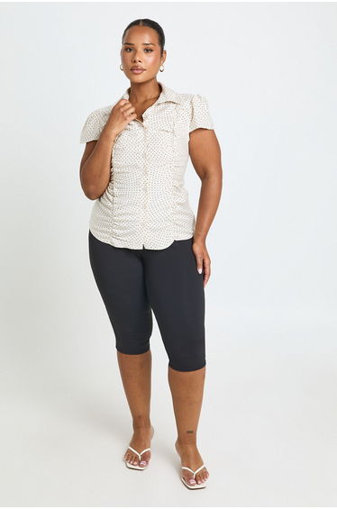 Plus Polka Dot Ruched Shirt - ivory