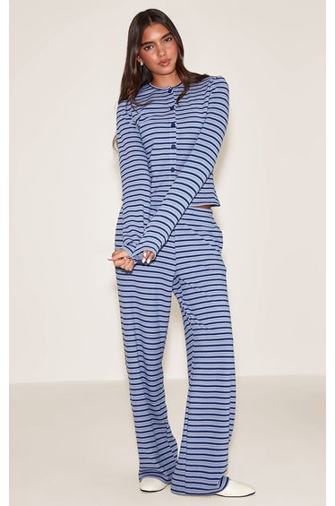Navy Soft Fleece Pinstripe Straight Leg Trouser