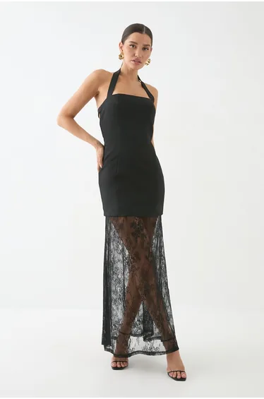 Halterneck Lace Skirt Maxi Dress