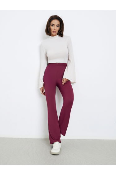 Burgundy Elastic Waistband Flared Leggings