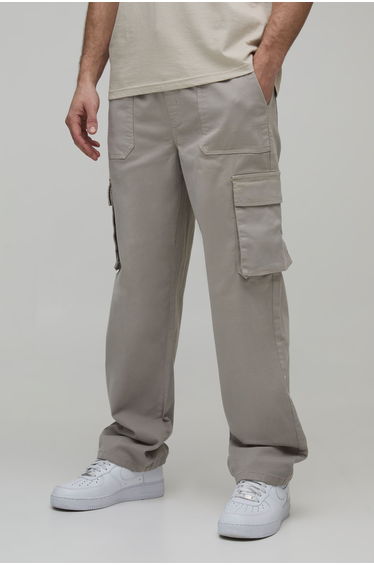 Elasticated Waist Relaxed Fit Cargo Trouser - light grey
