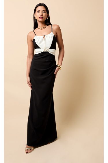 Black and Cream Contrast Maxi Dress