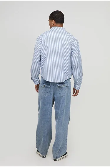 قميص بوهو مان كحلي بطبعة مخططة بأكمام طويلة