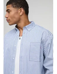 قميص بوهو مان كحلي بطبعة مخططة بأكمام طويلة - 2