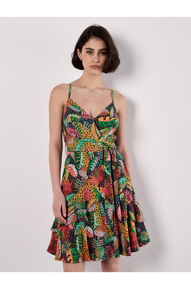 Tropical Print Tiered Cami Mini Dress