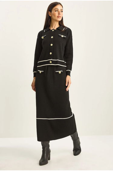 LUCCI Ribbed Knitwear Midi Two-Piece Set with Button Closure