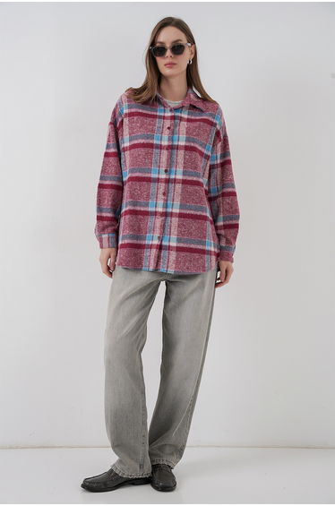 Purple Plaid Pattern Double Pocket Shirt