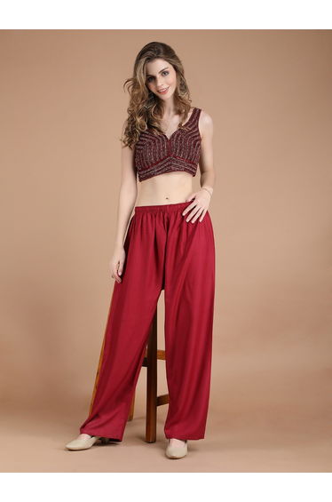 Maroon Wide Leg Ethnic Palazzos