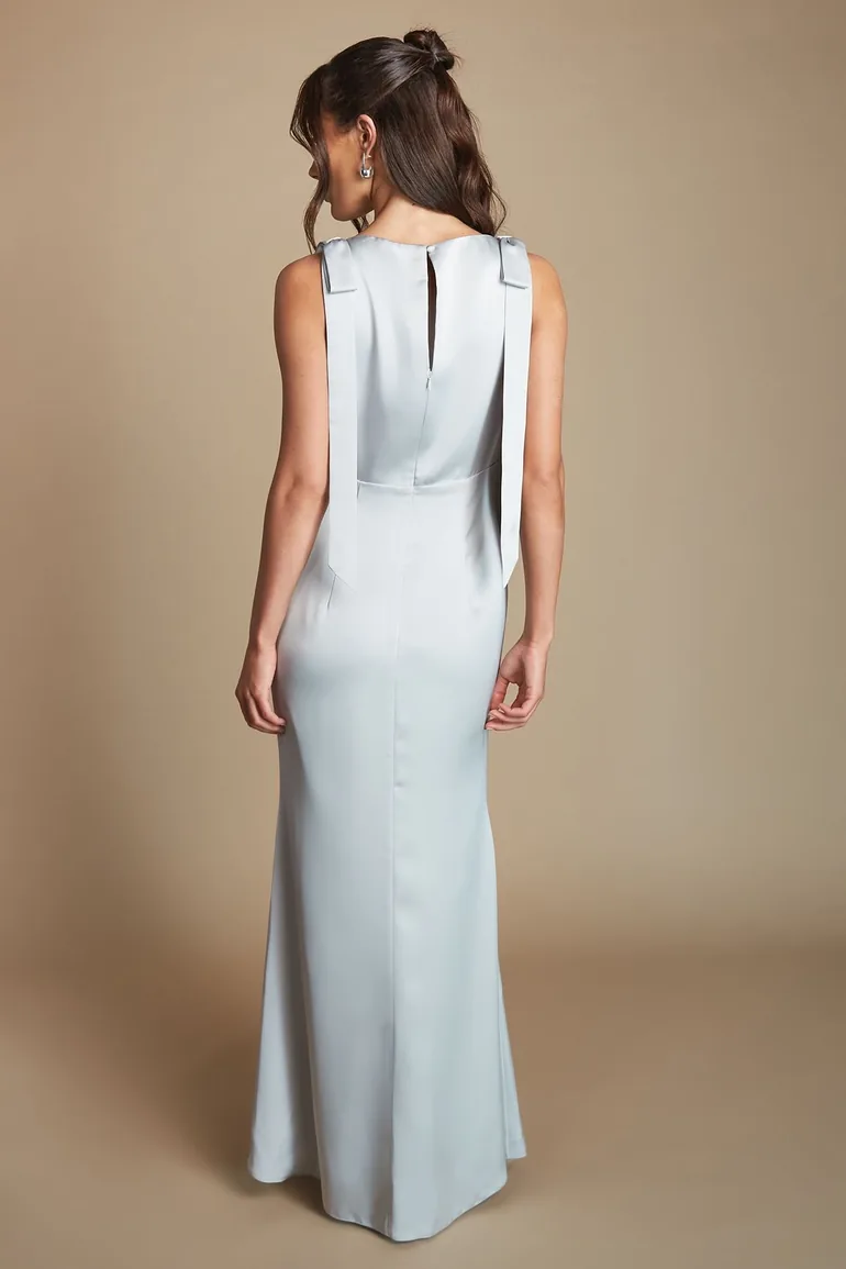 Coast Honoured Sleeveless High Neck Tie Shoulder Satin Maxi  Dress - 2