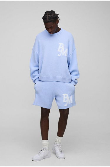 Boxy Fit Fluffy BM Knitted Jumper and Shorts Set