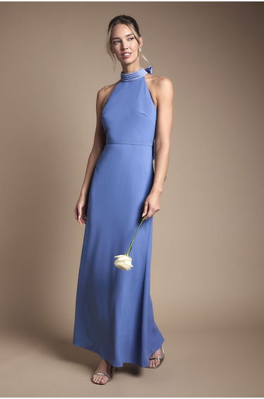 Halter Pleat Detail Maxi Bridesmaid Dress