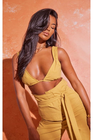Mustard Linen Look Tie Back Micro Triangle Bralet
