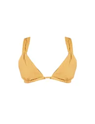 Mustard Linen Look Tie Back Micro Triangle Bralet - 4