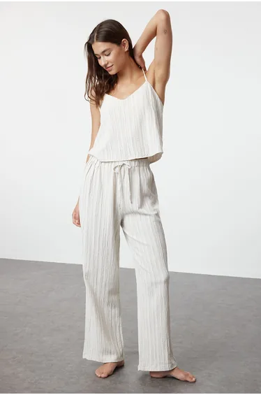 Ecru Woven Pajama Set