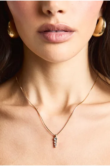 Diamante Tear Drop Necklace - gold