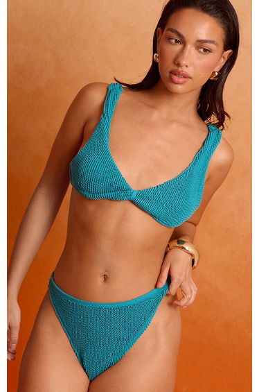 Teal Crinkle Tanga Bikini Bottoms