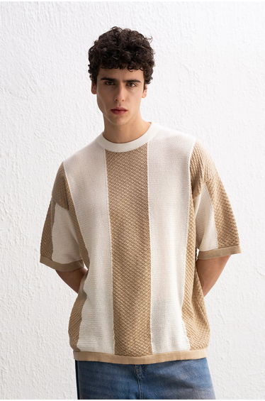 GIESTO Striped Knitwear Crew Neck T-Shirt