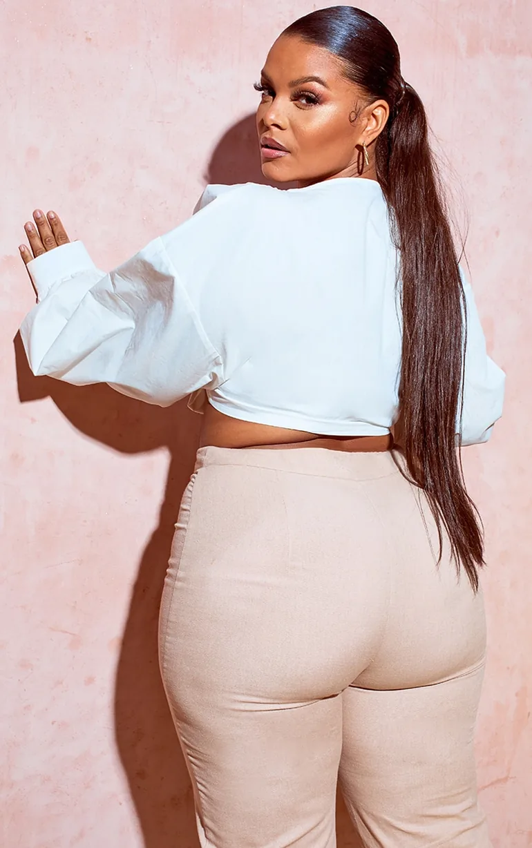 Plus White Tie Front Ruched Blouse - 1