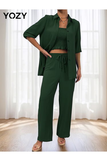 Pack of 3 - Bandeau Top, Short Sleeve Shirt and Pants Co-Ords