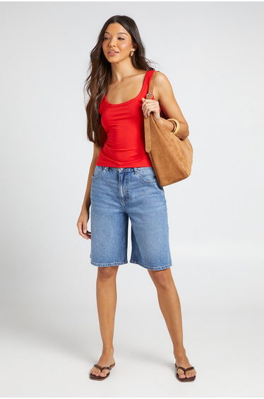 Matte Slinky Square Neck Vest - red