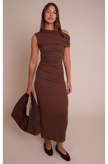Chocolate Super Soft Asymmetric Bodycon Dress