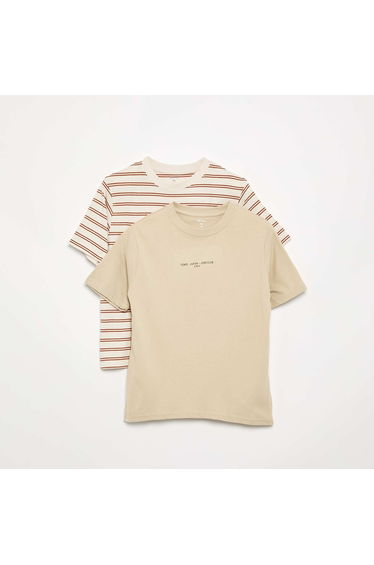Pack of 2 Printed Short-Sleeved T-shirts BEIGE