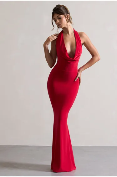 Milani | Red Backless Cowl Neck Fishtail Dress