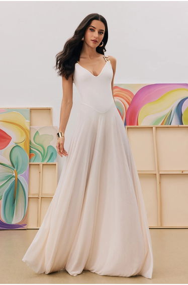 Julie Plunge Neck Semi-sheer Mesh Maxi Dress