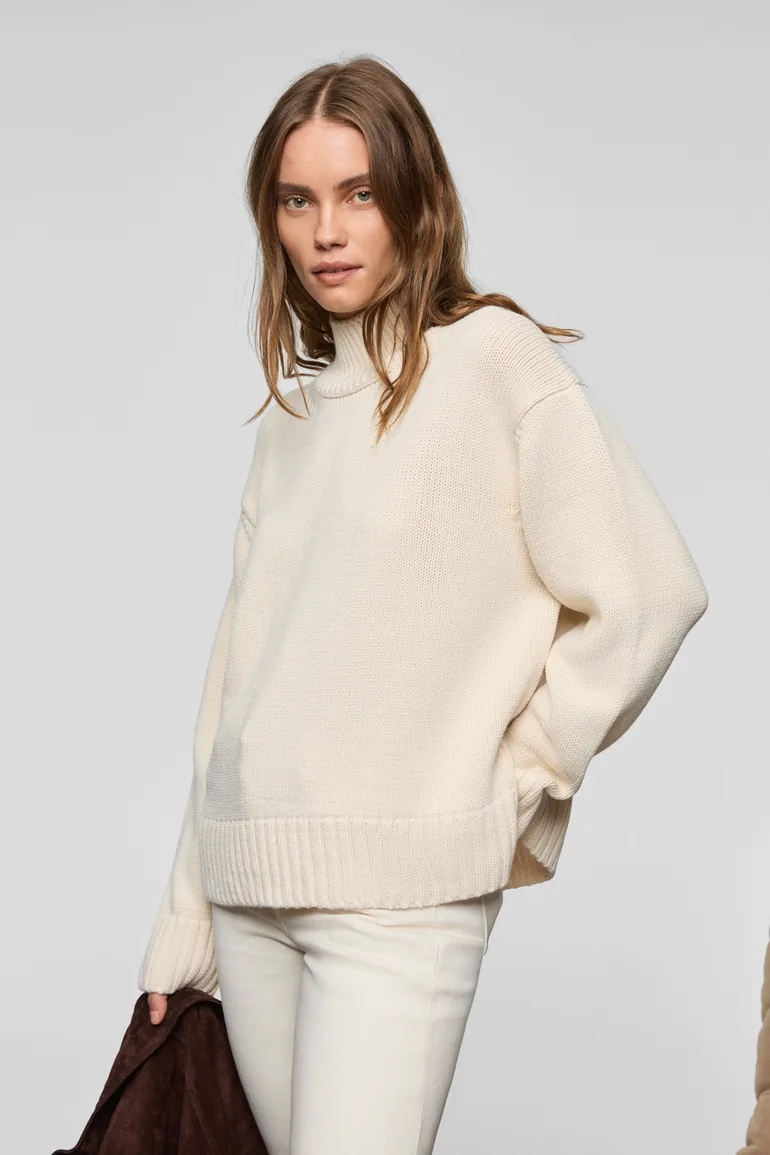 GRIMELANGE JOYITA Women's Turtleneck Oversize Knit Cream Sweater - 2