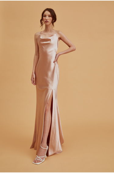 Pippa Champagne Satin Bridesmaid Cowl-Neck Slip Dress