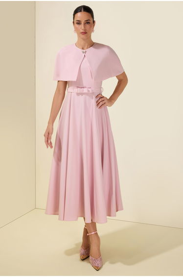 Cloak Sleeveless With Belt Capelet Midi Dress