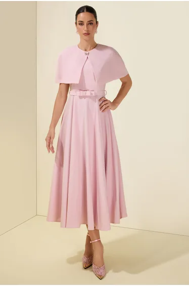 Cloak Sleeveless With Belt Capelet Midi Dress