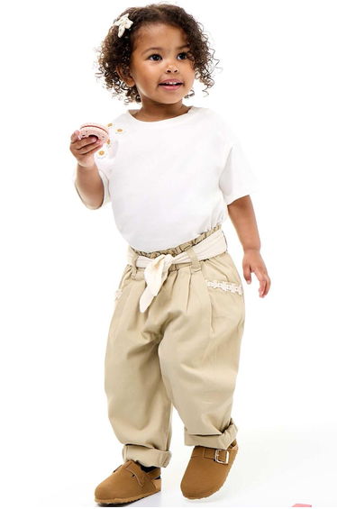 Twill Trousers with Tie Belt BEIGE