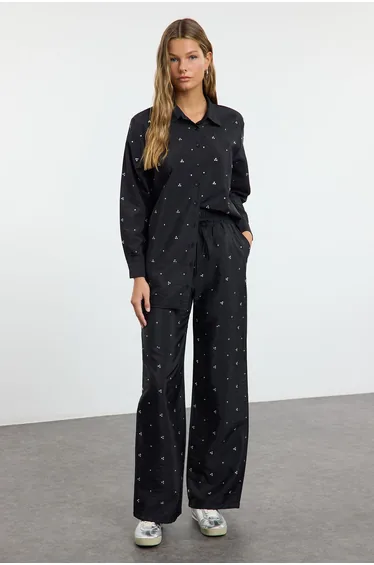 Black Stone Detailed Woven Bottom-Top Set