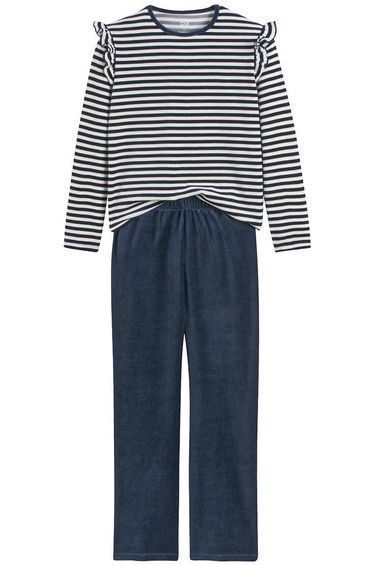 Striped Velour Pyjamas in Cotton Mix