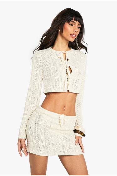 Crochet Mini Skirt With Built in Knickers - stone