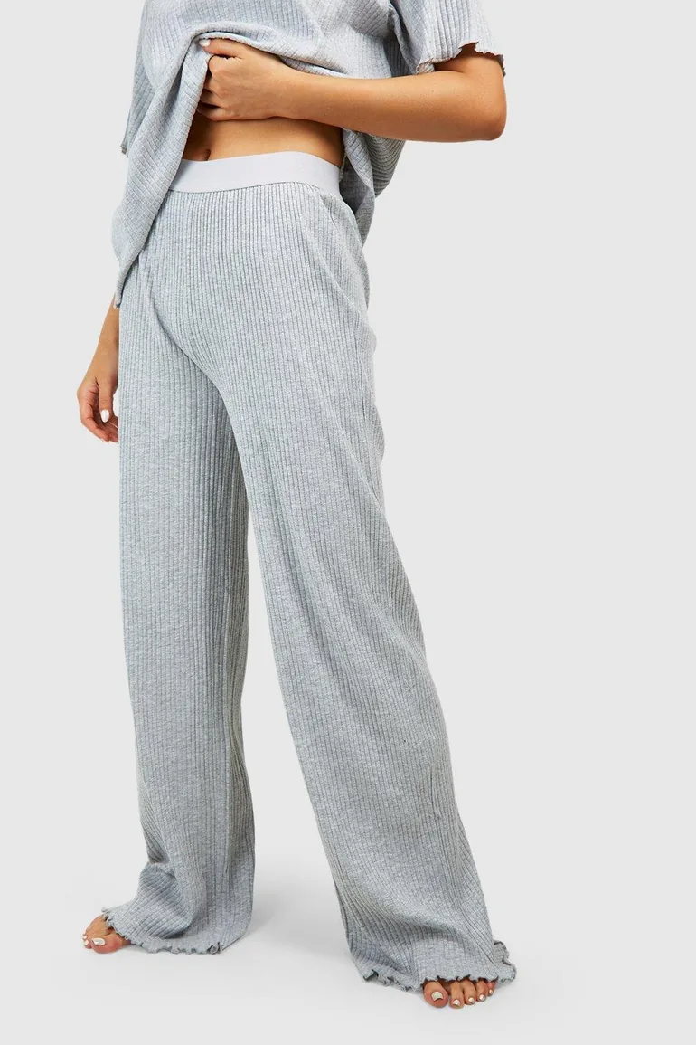 Rib Wide Leg Trouser - grey marl - 3