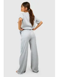 Rib Wide Leg Trouser - grey marl - 1