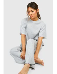 Rib Wide Leg Trouser - grey marl - 2